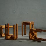 Mid-20th century, set of 4 vintage stackable pine stools, Danish design.