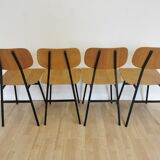 Set of 4 vintage school chairs / retro wooden dining chair with metal base / stol kamnik yugoslavia
