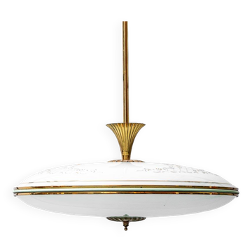 Lampe à suspension circulaire en verre ottone anni '50 vintage