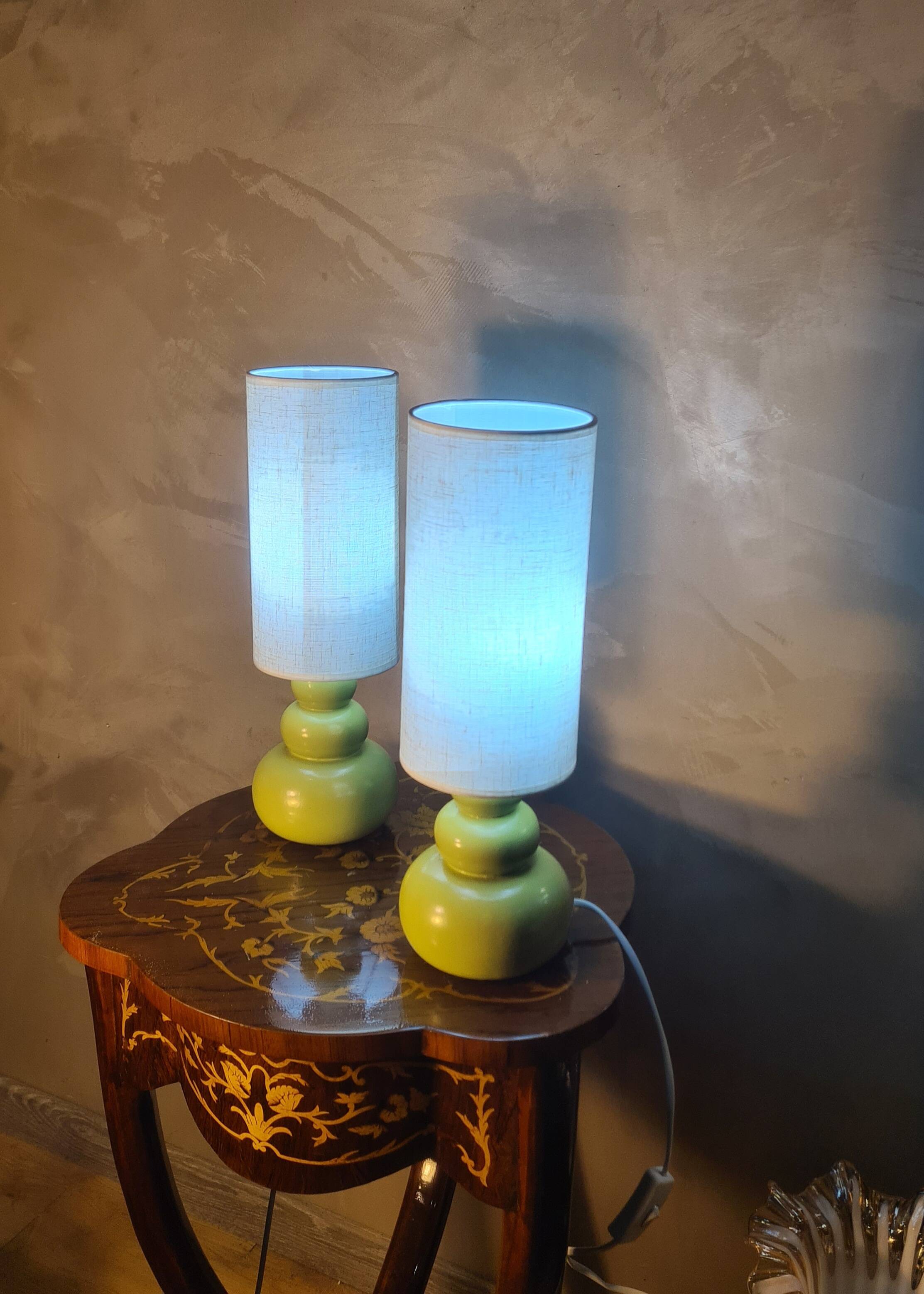 pair of ceramic bedside lamps apple 39x12 refurbished electric and stylish lampshade