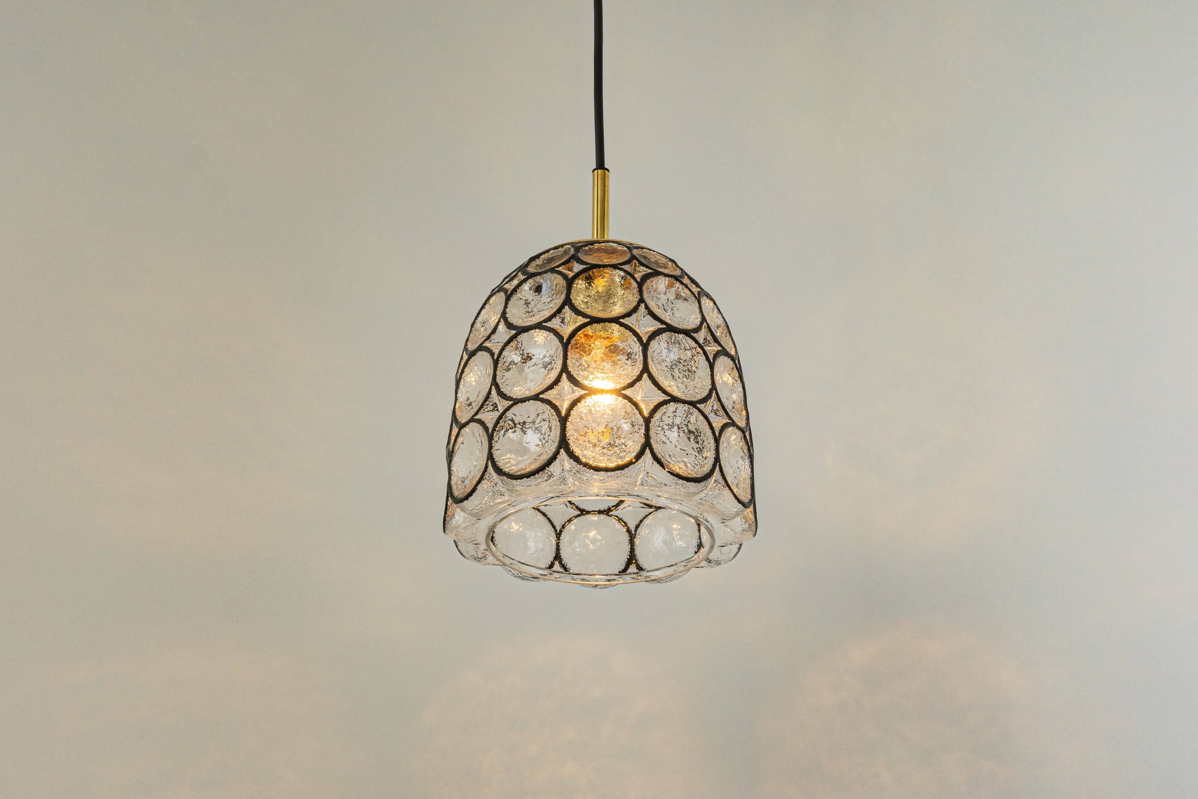 Iron and clear glass pendant by limburg, germany, 1960s.