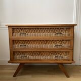 Rattan chest of drawers 3 drawers 1960