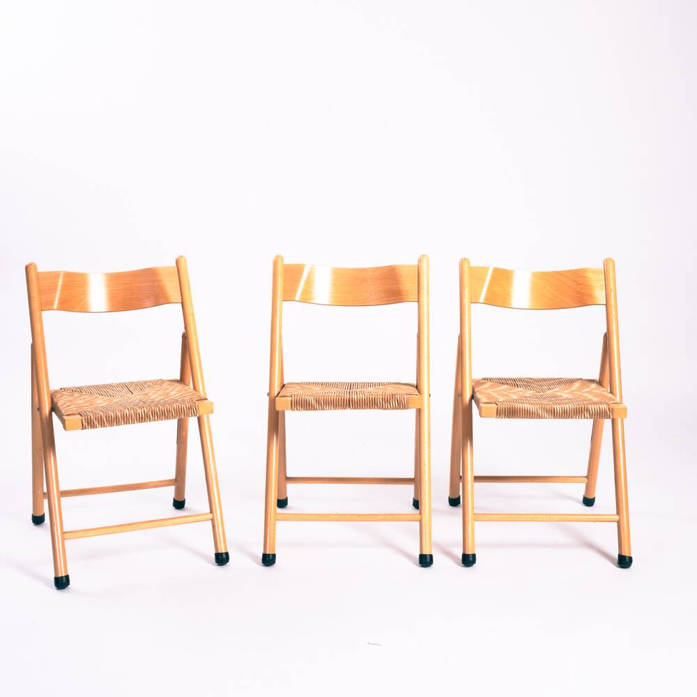 Vintage Italian straw folding chairs, set of 3