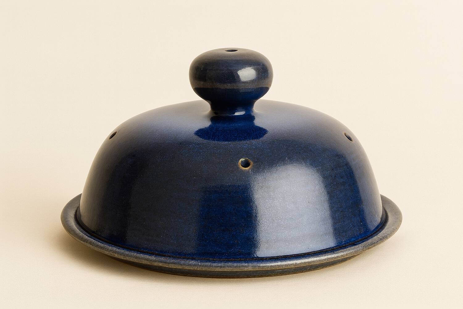 Blue glazed stoneware cheese dome