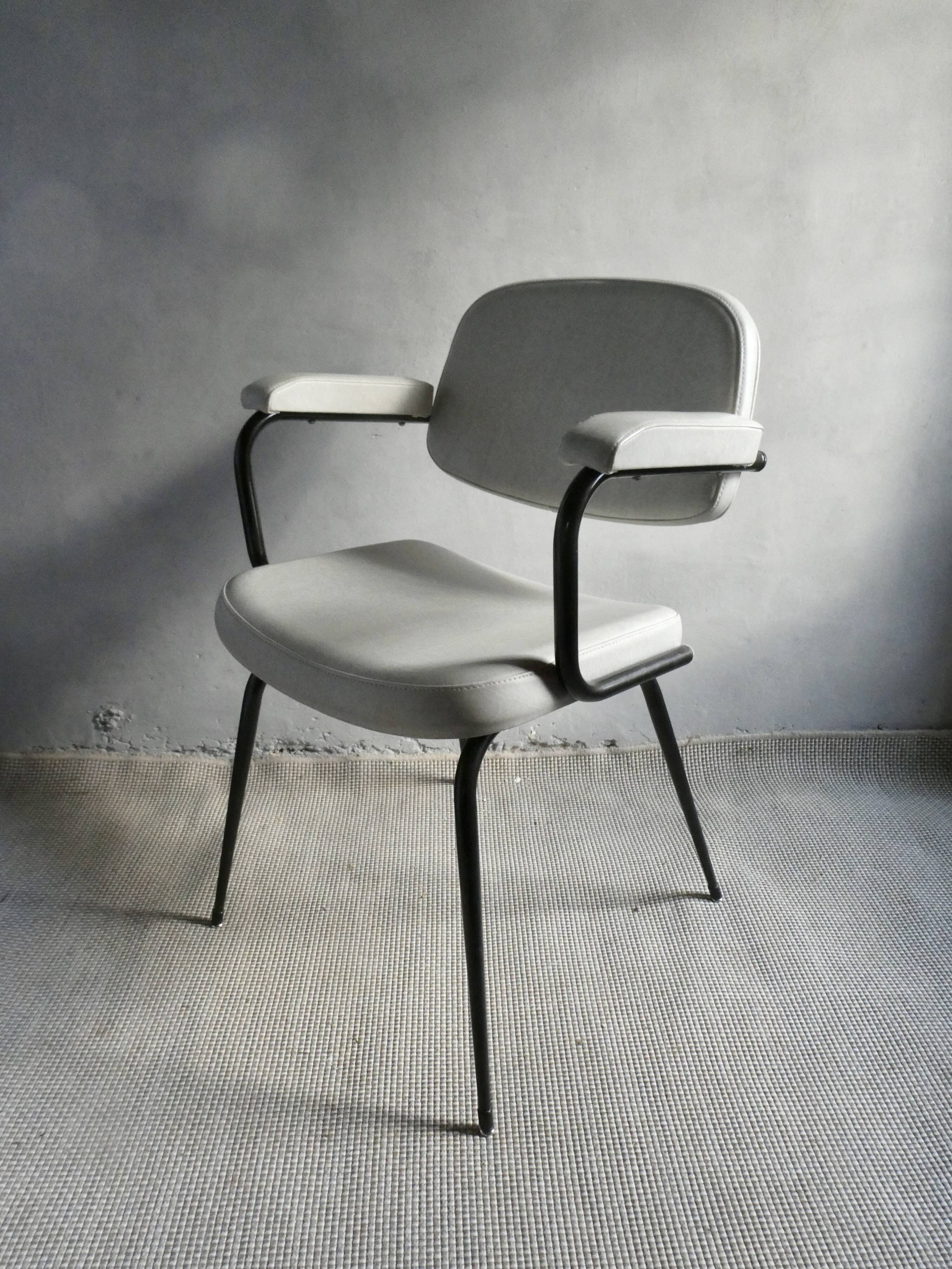 Skai armchair and black metal compass legs, 1960s