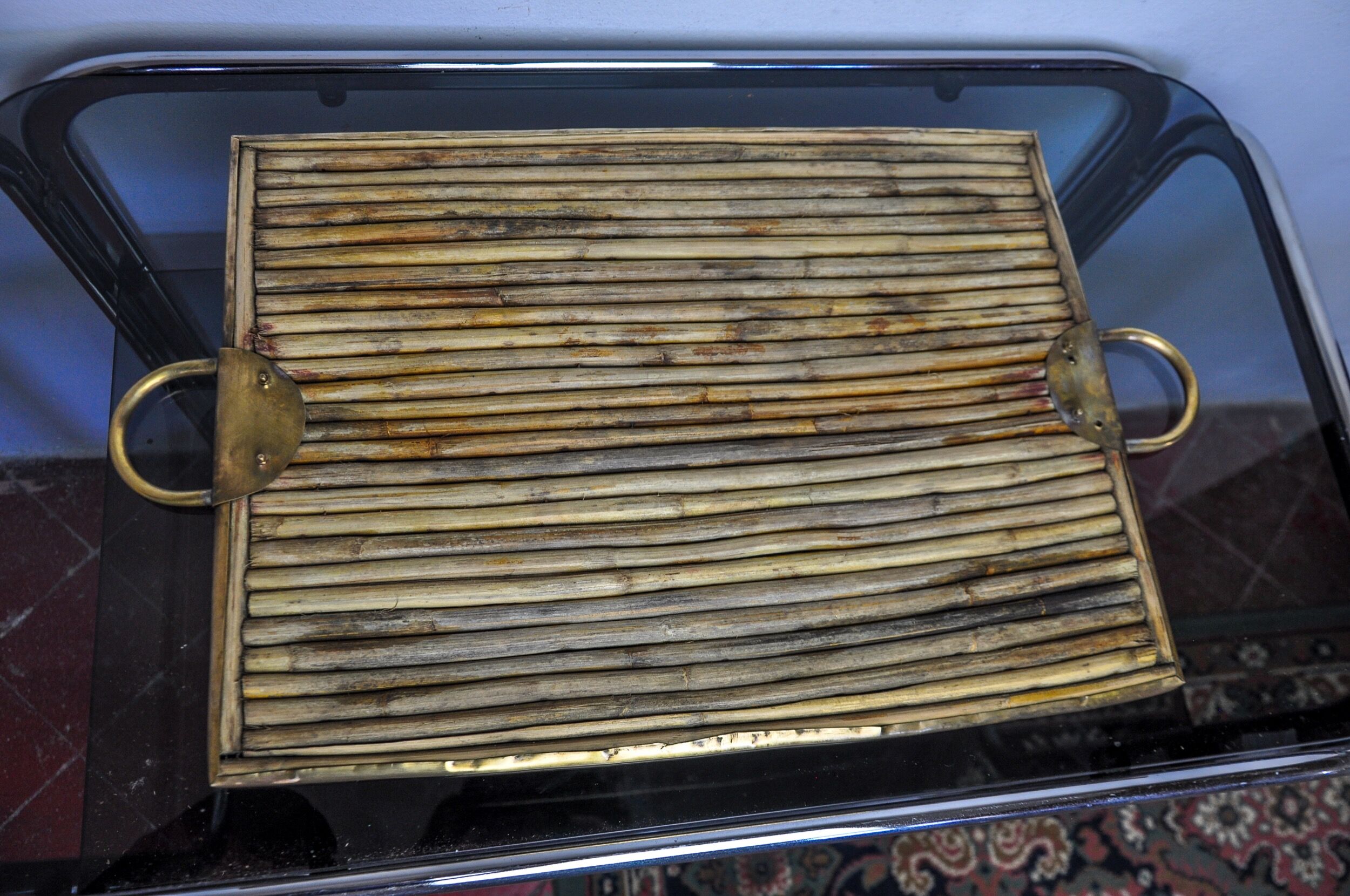 Rattan and brass top, Italy, 1970