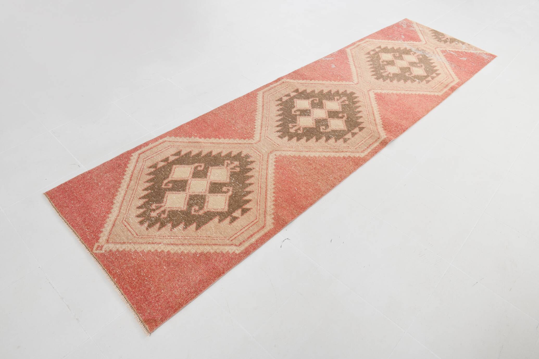 3x11 Vintage Runner Rug, Peach Color Rug, Vintage Runner Rug, 91x328Cm