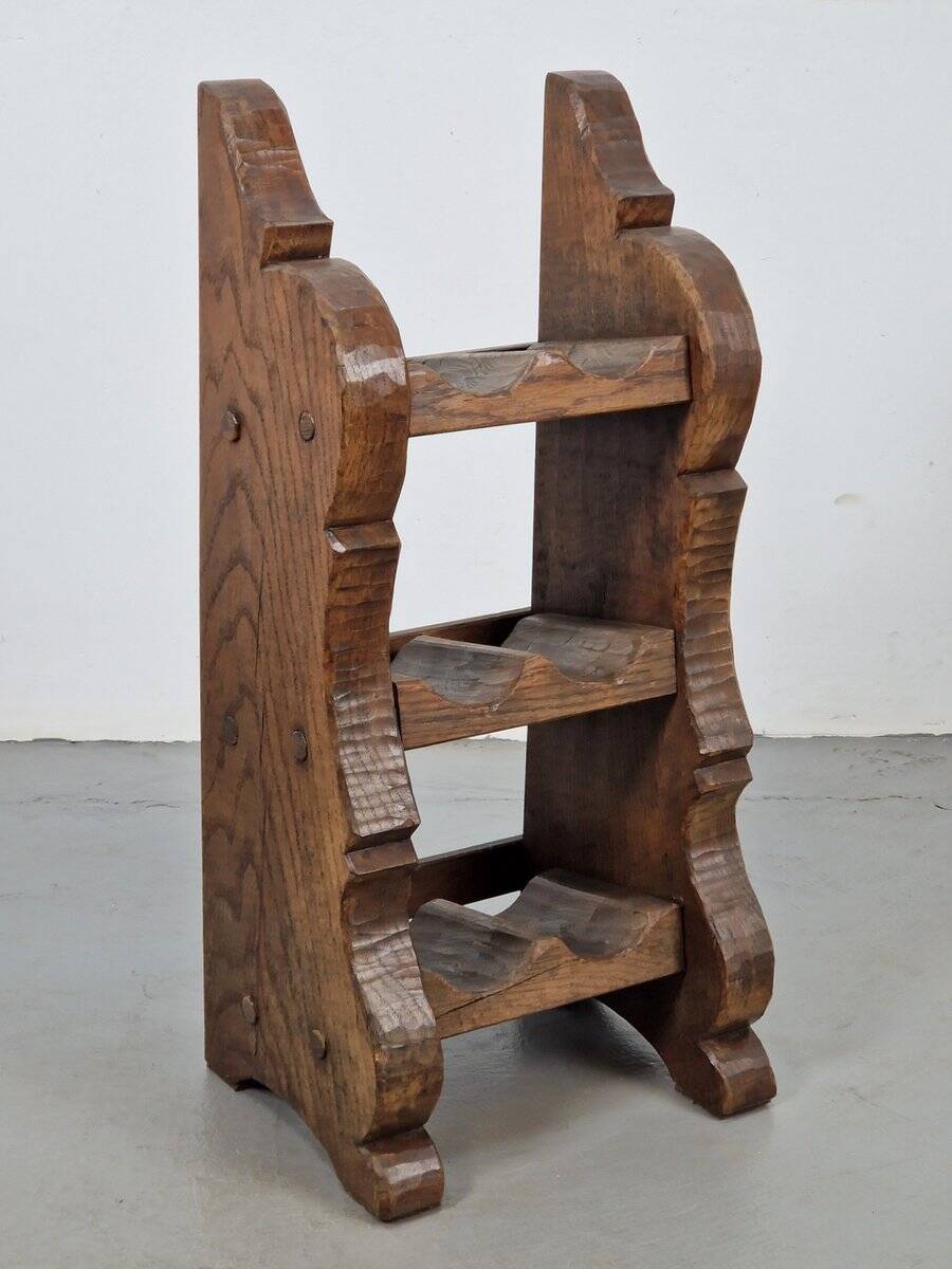Vintage Dutch Brutalist Oak Wine Rack, 1950s