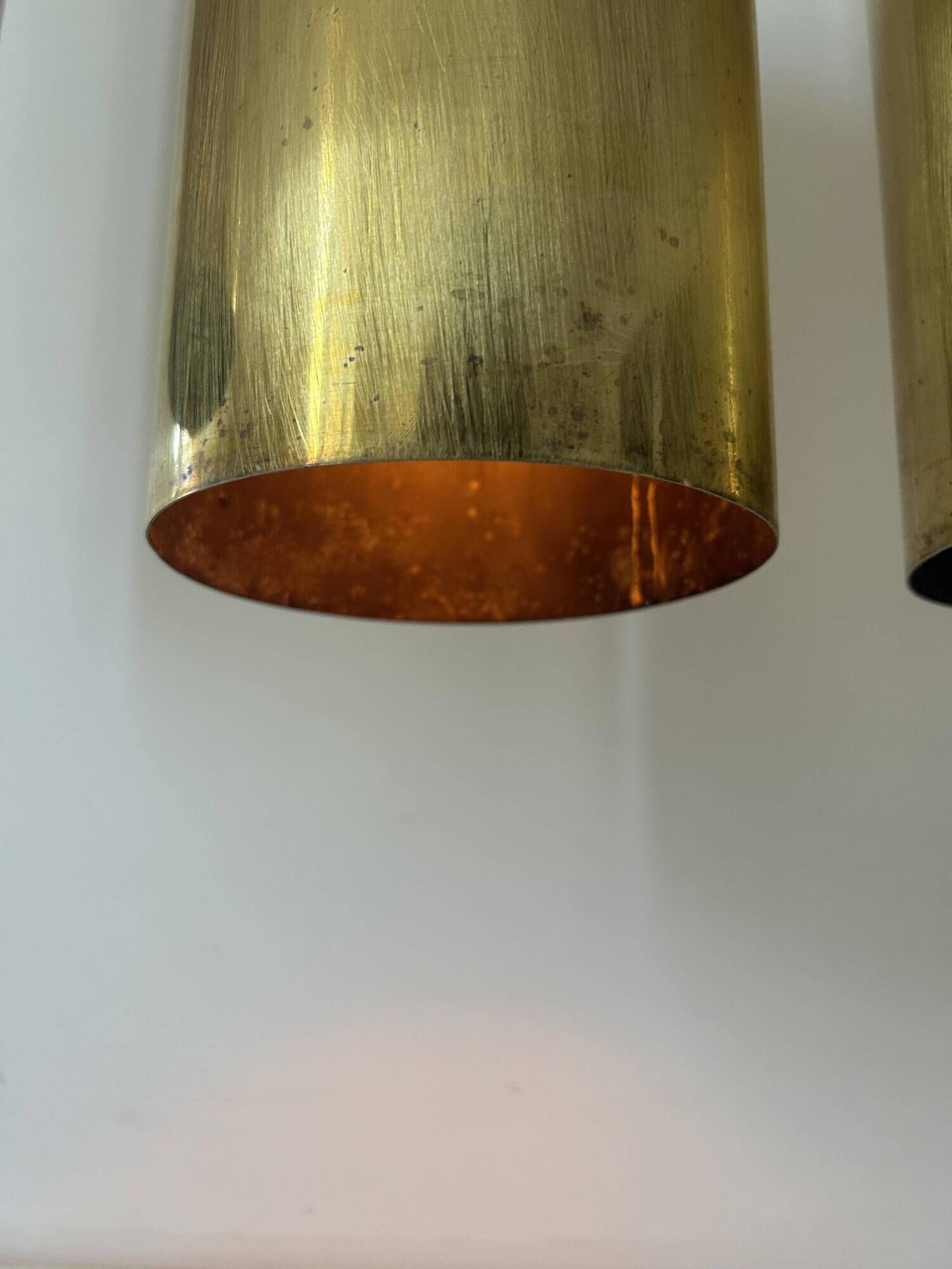 Set of 3 vintage pendant lights in solid brass, France 1960s