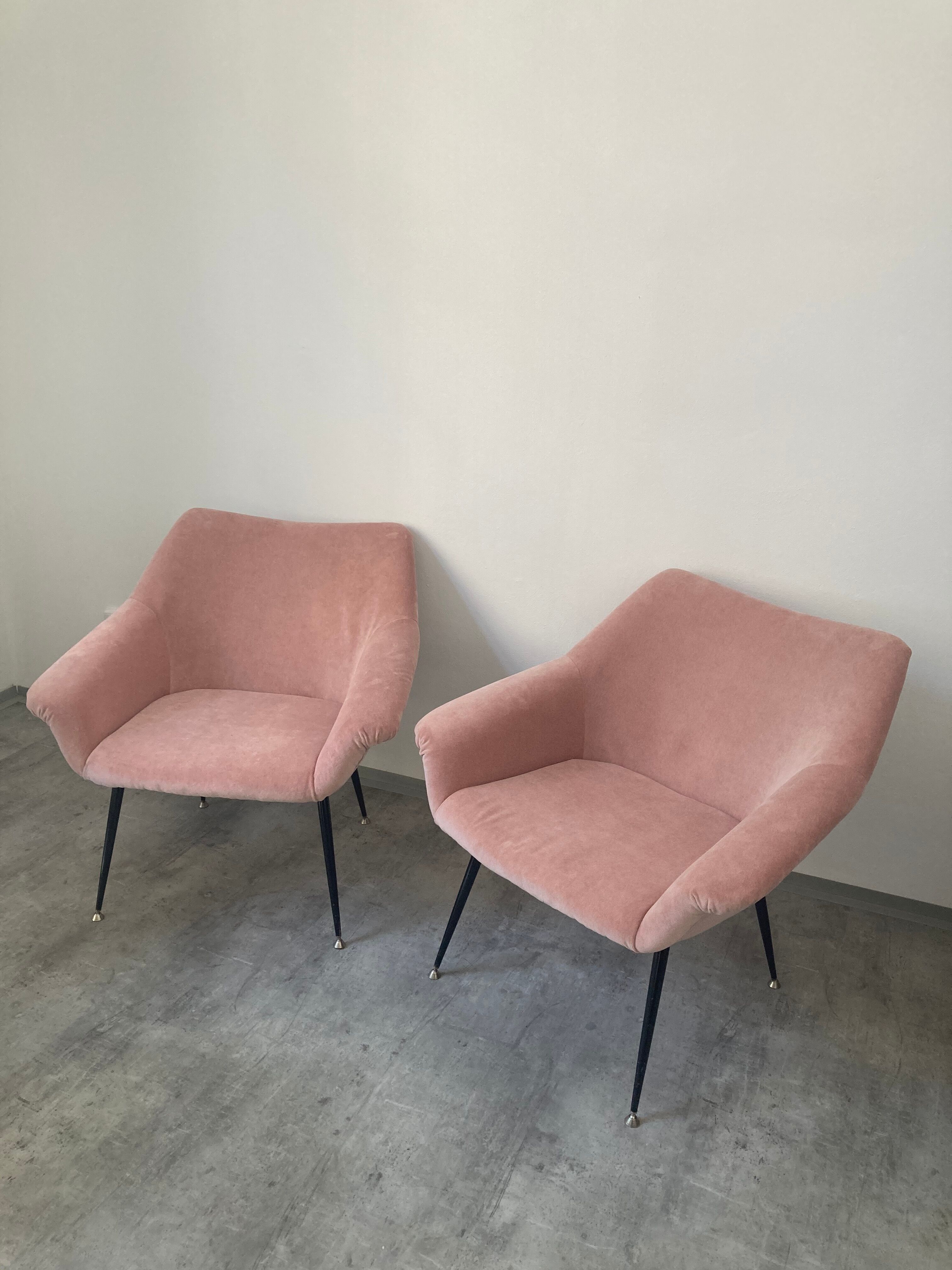 Two velvet midcentury chairs