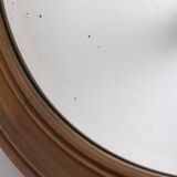 Vintage 1970s round wall mirror in walnut wood, Italian design