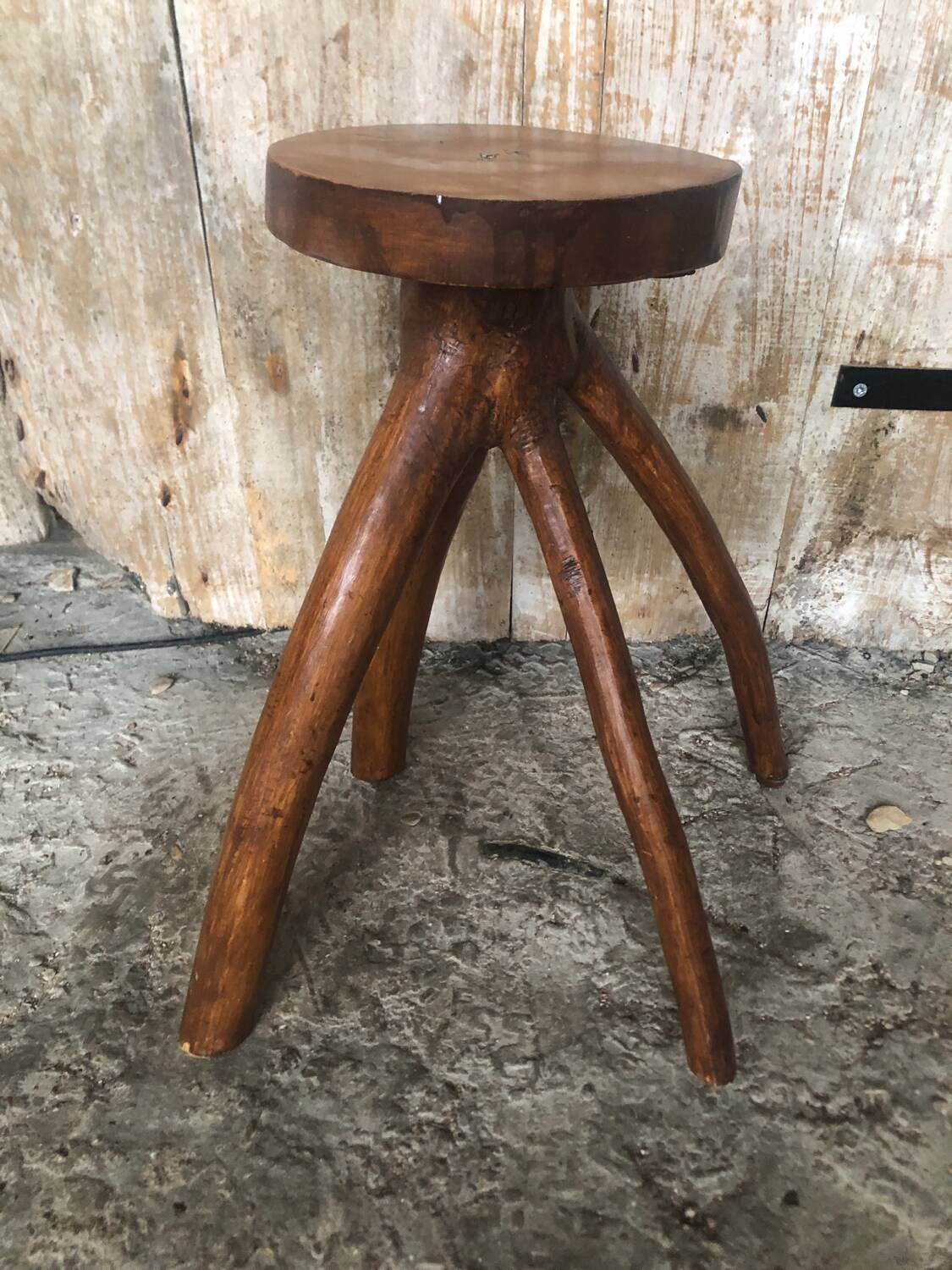 Tabouret Sellette Bois Brut + Assise Rondin Vintage