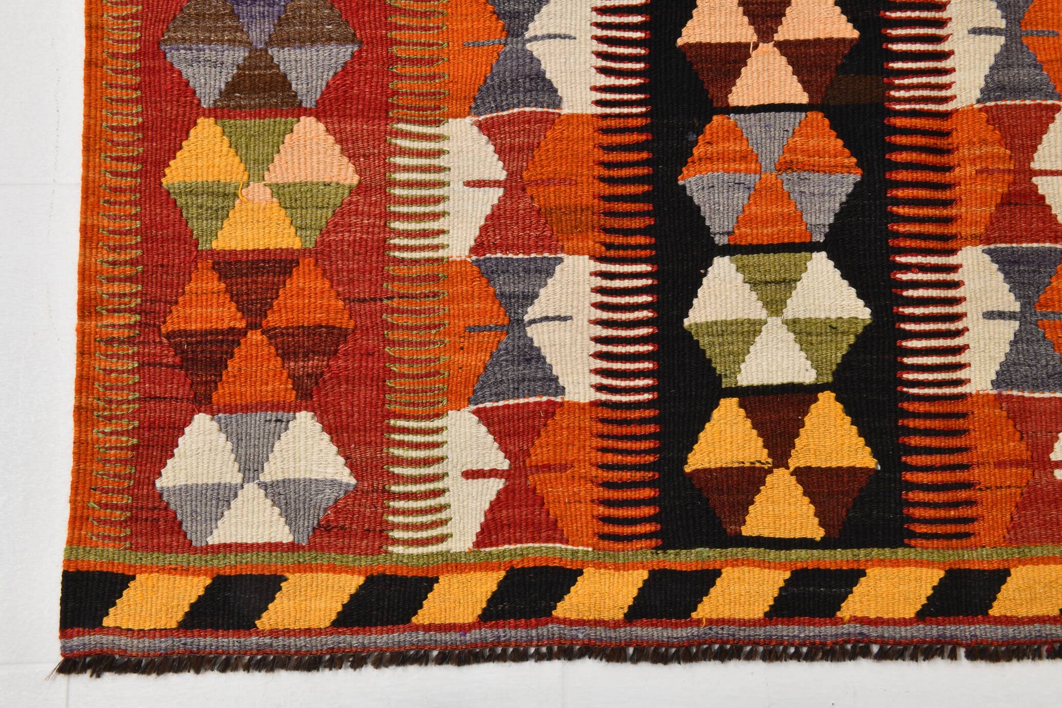 5x10 Pumpkin Orange & Red Kilim Rug, Vintage Turkish Kilim Rug, 143x313