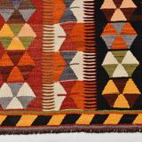 5x10 Pumpkin Orange & Red Kilim Rug, Vintage Turkish Kilim Rug, 143x313