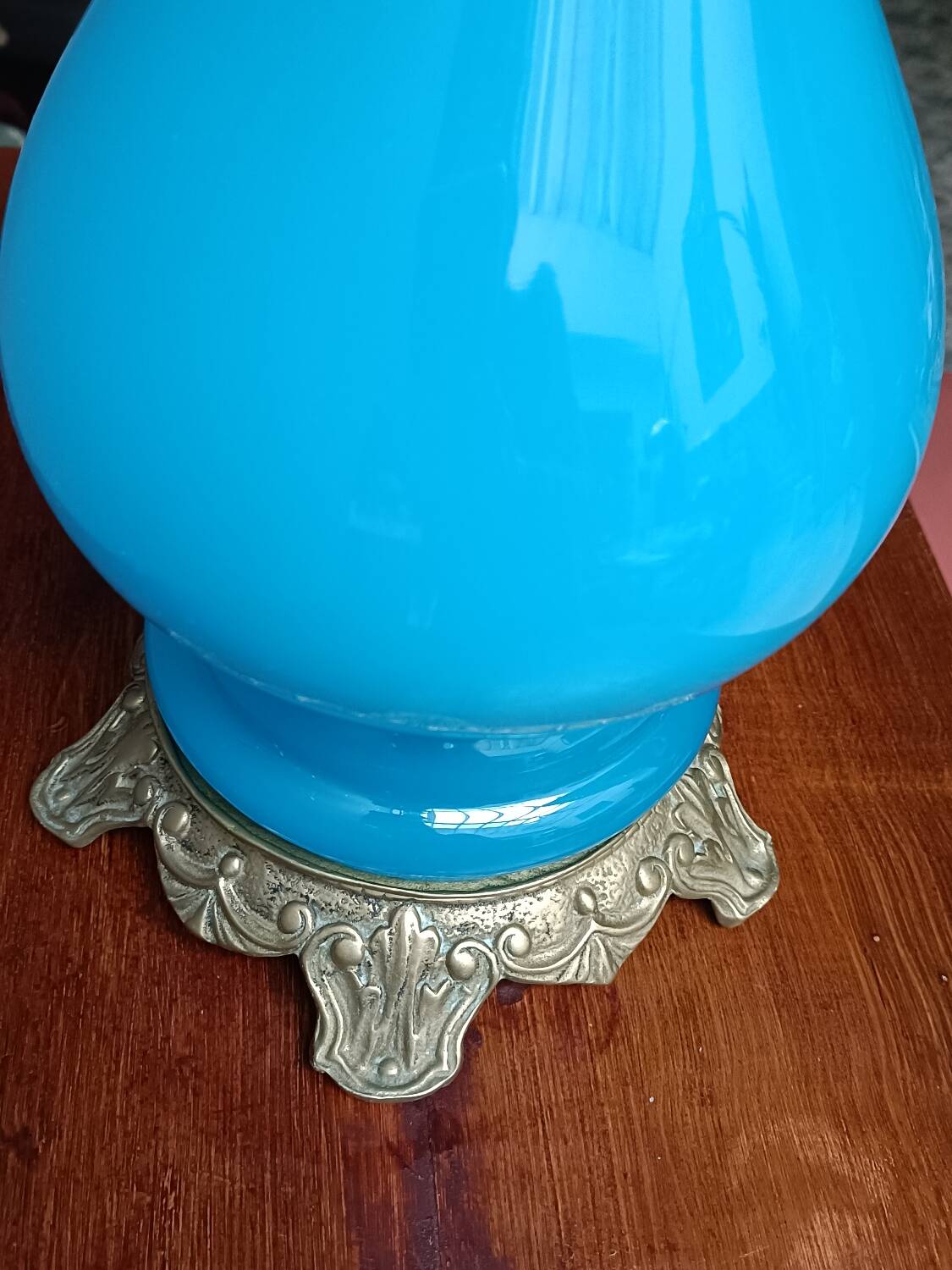 Blue opaline and bronze lamp base