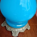 Pied de lampe opalin bleu et bronze