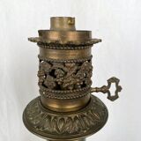 Pair of electrically mounted kerosene lamps, porcelain decorated with roses