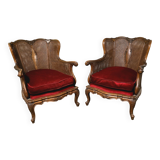 Pair of wooden and rattan armchairs, Louis XV style
