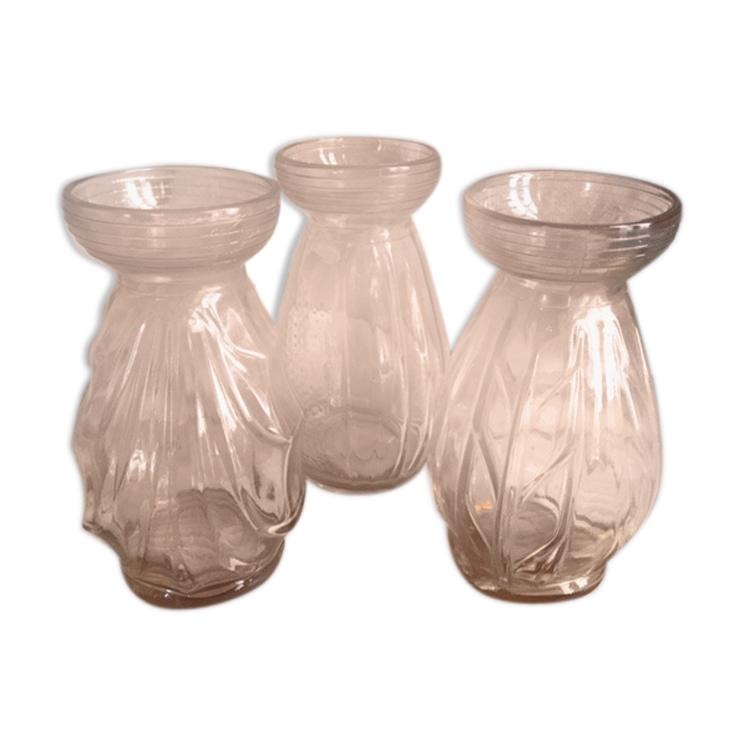 3 vases pink glass