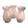 3 vases en verre rose