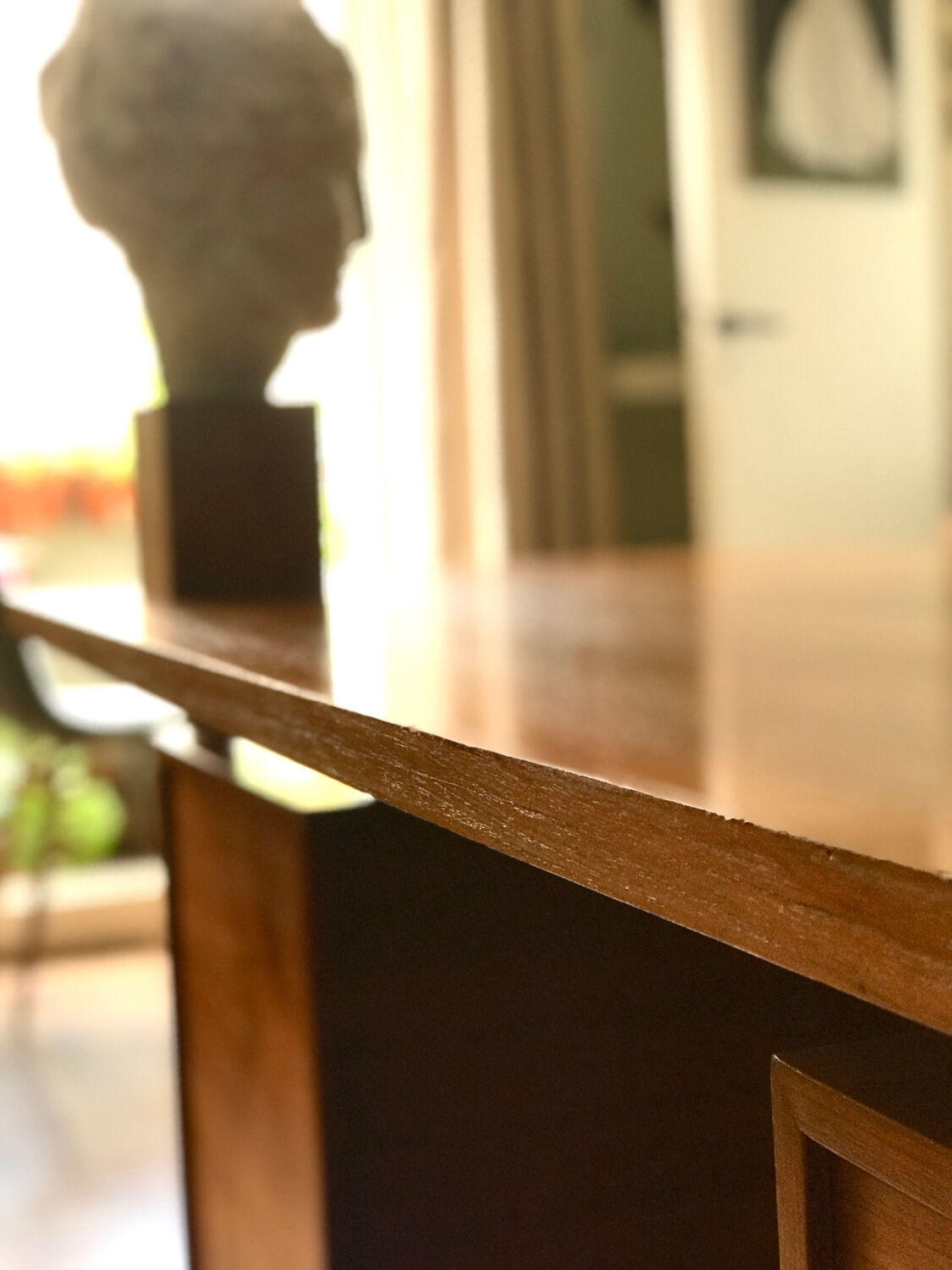 Vintage teak and stainless steel desk with two pedestals