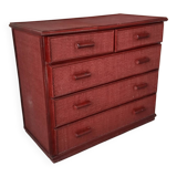 Commode vintage en rotin laquée rouge