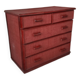 Vintage red lacquered rattan chest of drawers