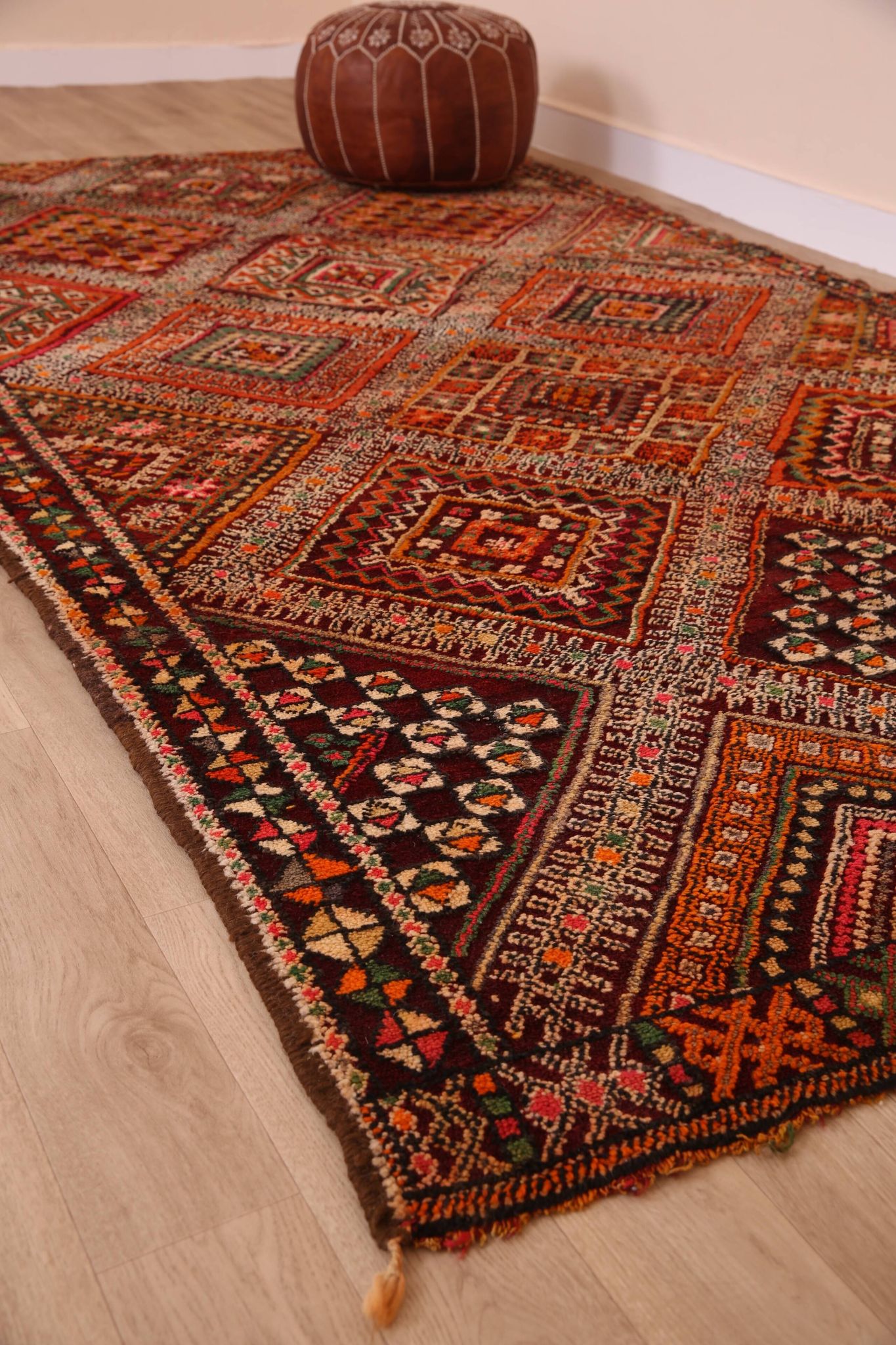 Burgundy Vintage Moroccan Rug 168 x 297 cm, Berber Wool Rug, Handmade Rug