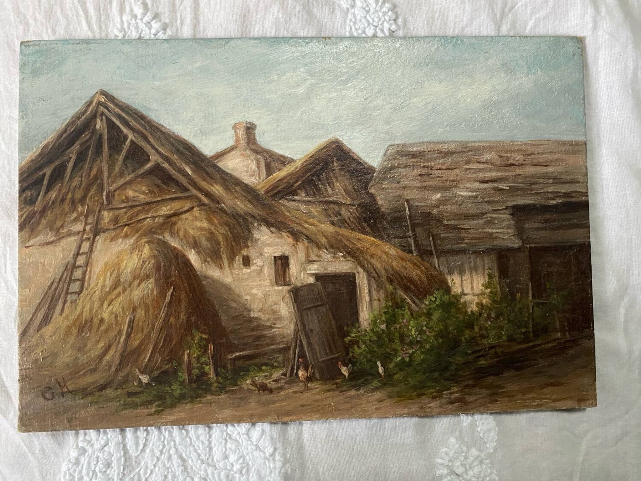 Huile sur panneau en carton ancienne