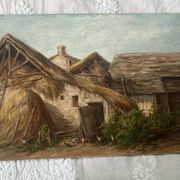 Huile sur panneau en carton ancienne