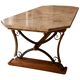 Large polished granite dining table on an oak and iron base.
