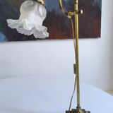 Art Deco bronze and frosted glass tulip lamp