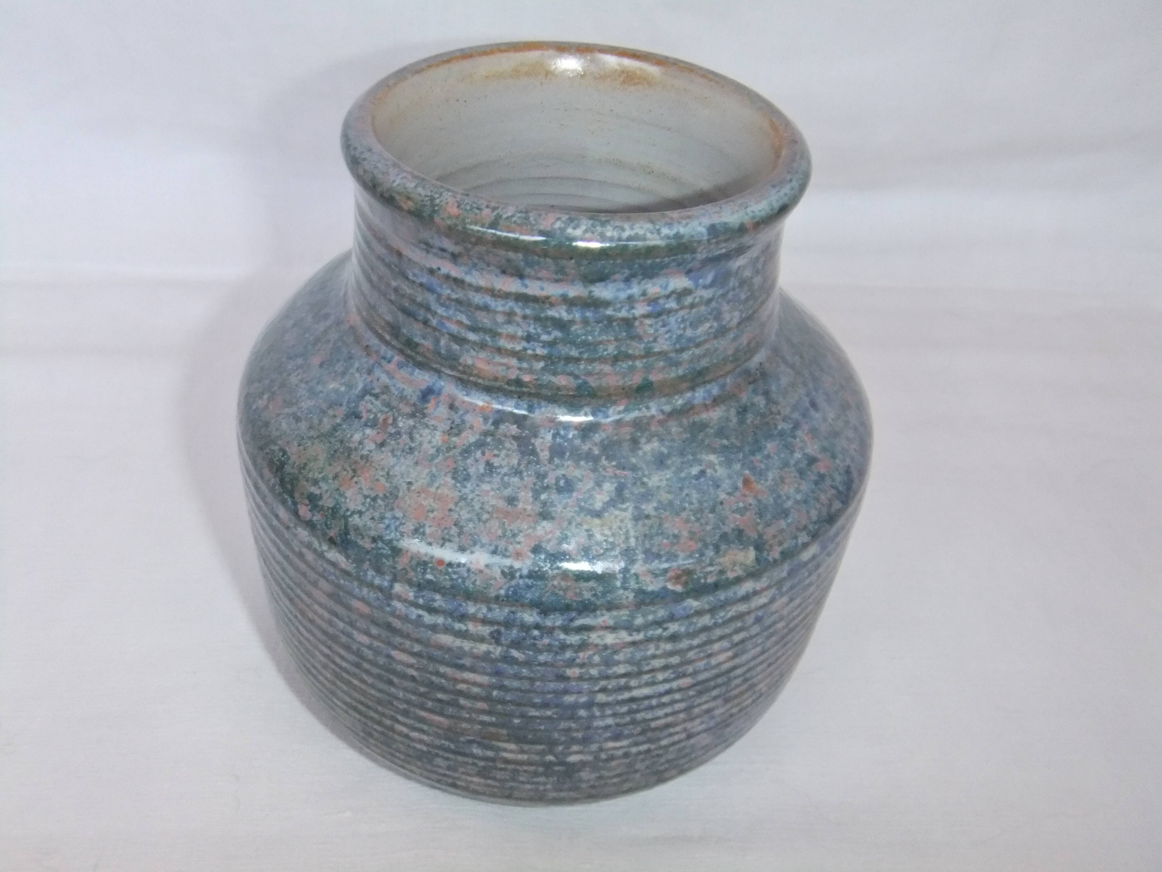 Ceramic ball vase signed Jean Pierre Gasnier dit Pierg Blue green pink