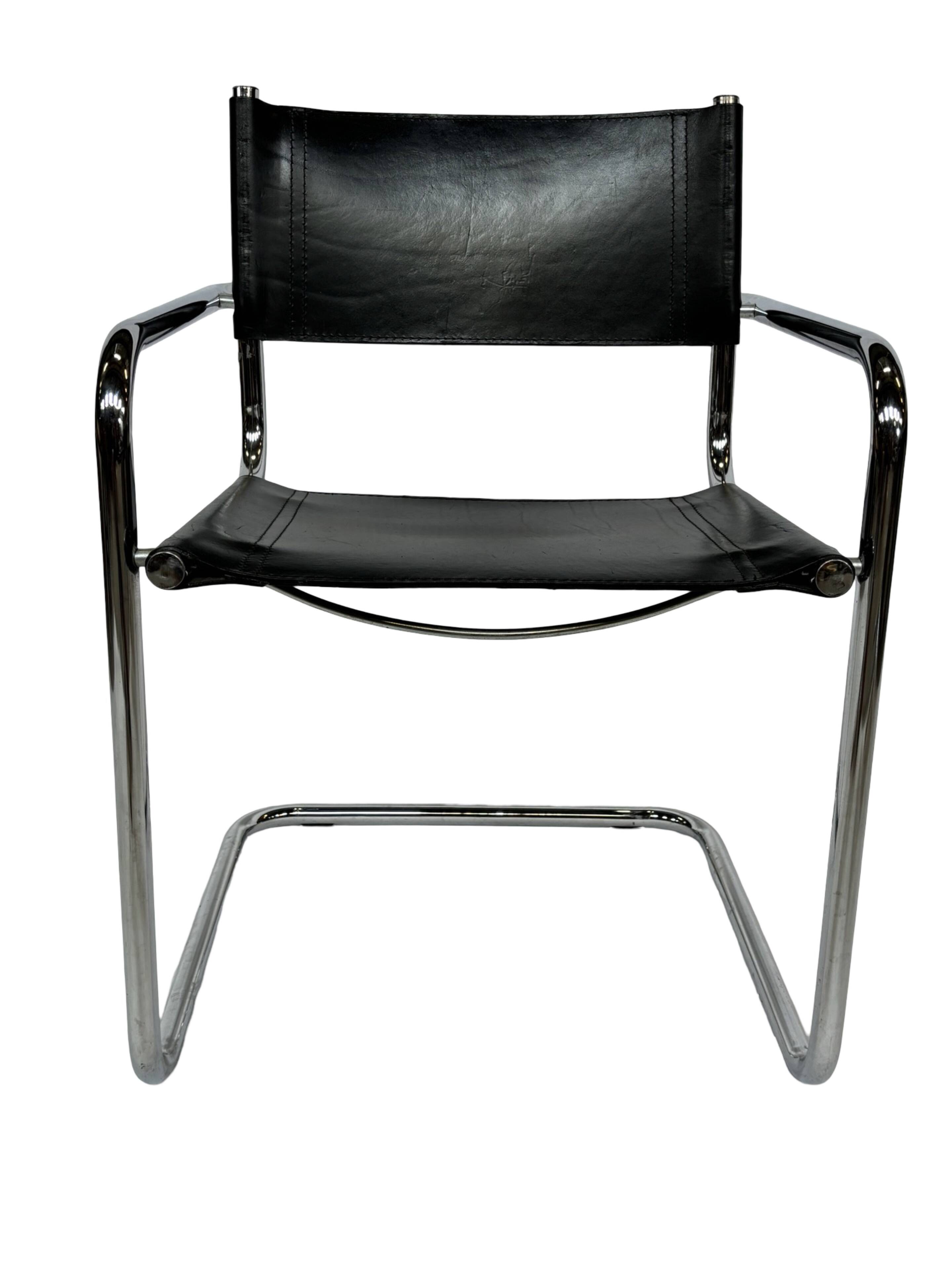 Ensemble vintage de 6 chaises à structure tubulaire Mart Stam design cuir