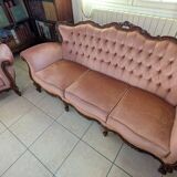 Living room sofa and 2 Napoleon III armchairs in tufted velvet.