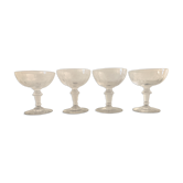 4 champagne glasses in blown and bubbled glass, with cut sides, nineteenth century