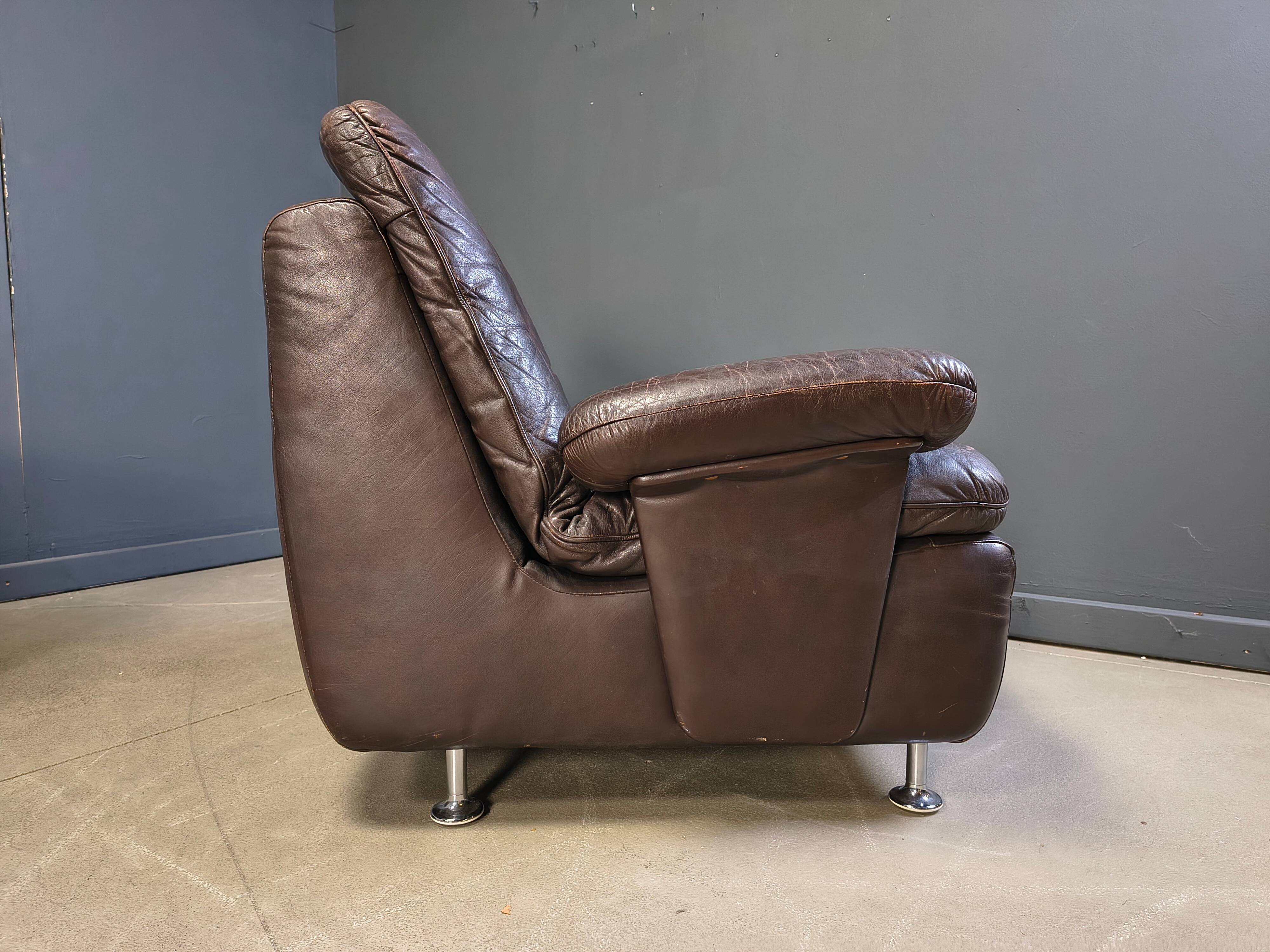Modular vintage brown leather sofa, 1970s.