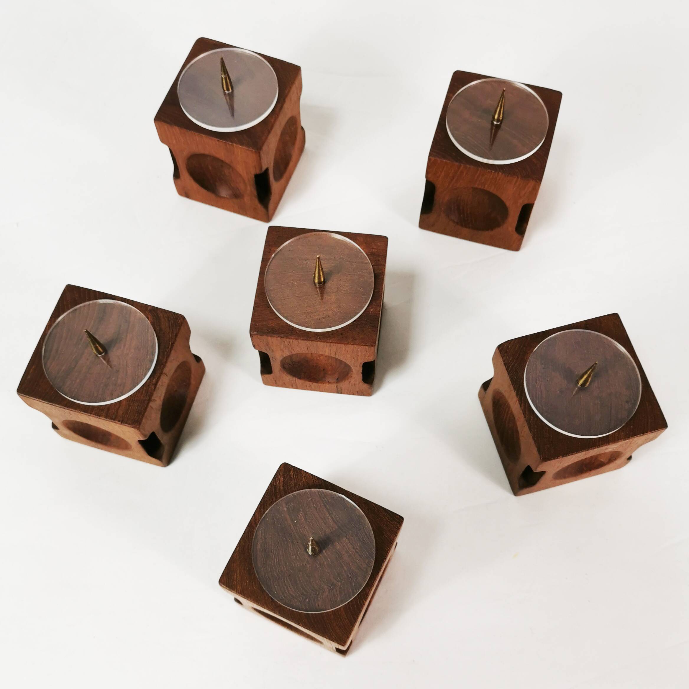 Mid Century Modular Teak Candlesticks, Denmark, 1960s