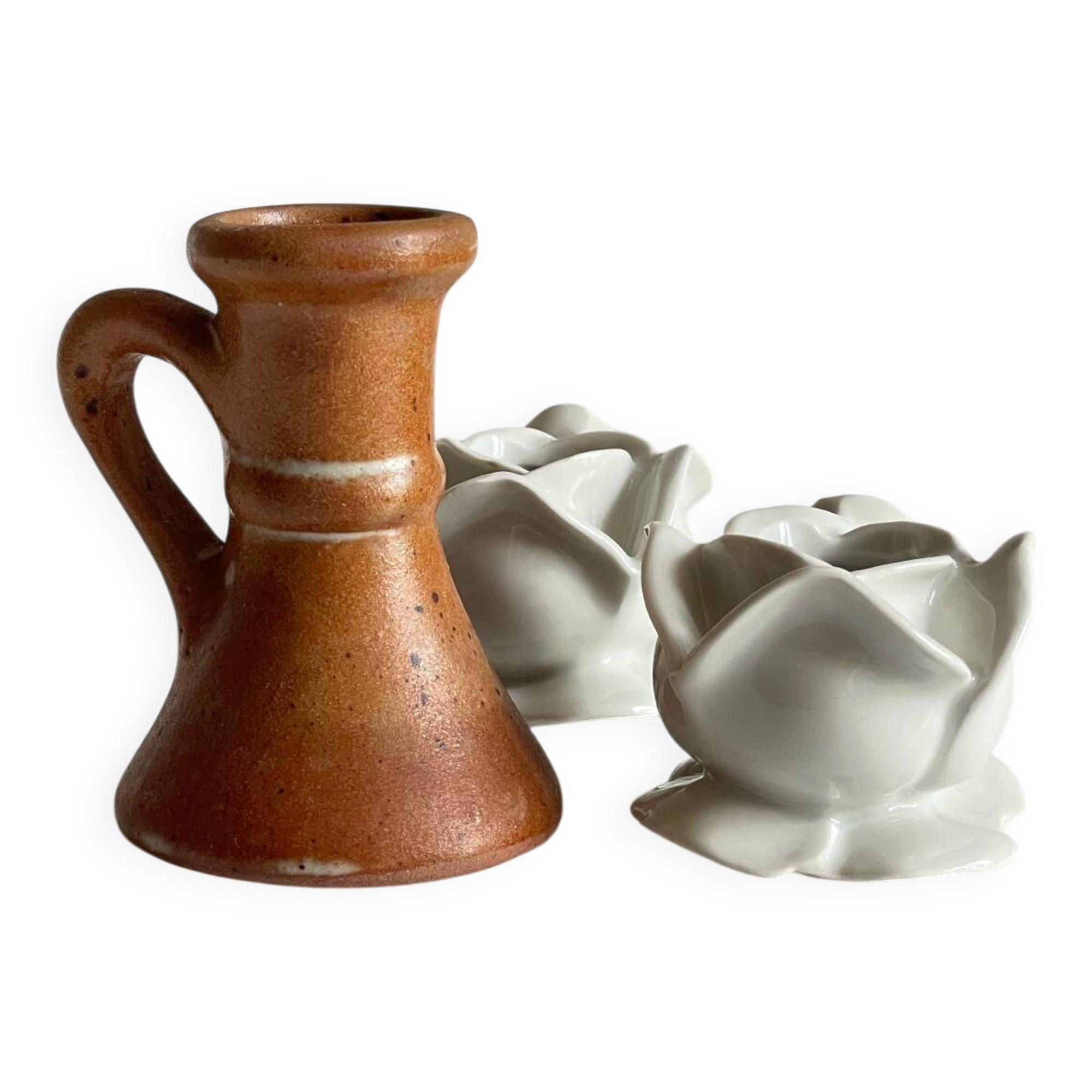 Lot bougeoirs porcelaine et grès vintage