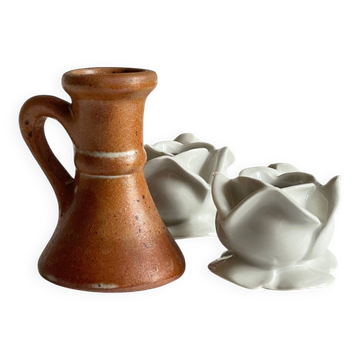 Lot of vintage porcelain and stoneware bougeoirs