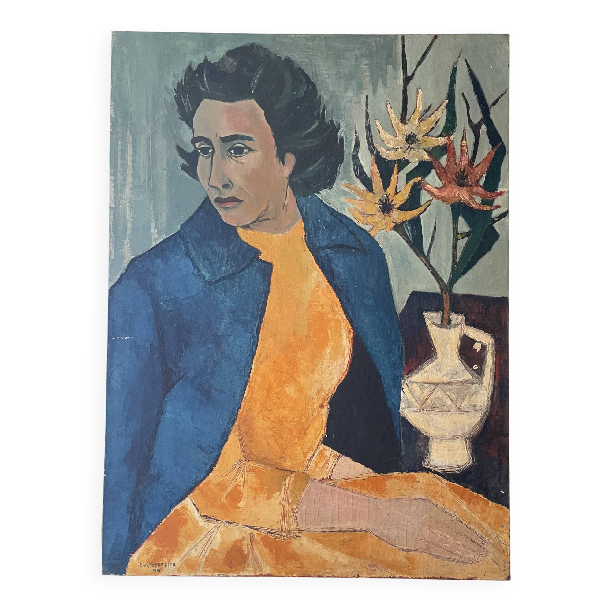 Female portrait – Modernist painting from the 1950s – School of Paris – Jean Be