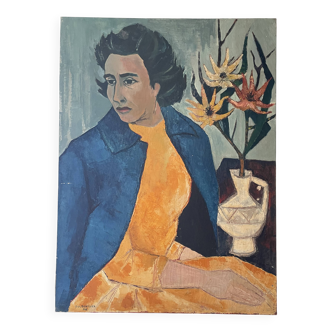 Female portrait – Modernist painting from the 1950s – School of Paris – Jean Be