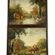 Pair of oil on canvas paintings depicting hunting scenes with deer and wild boar.