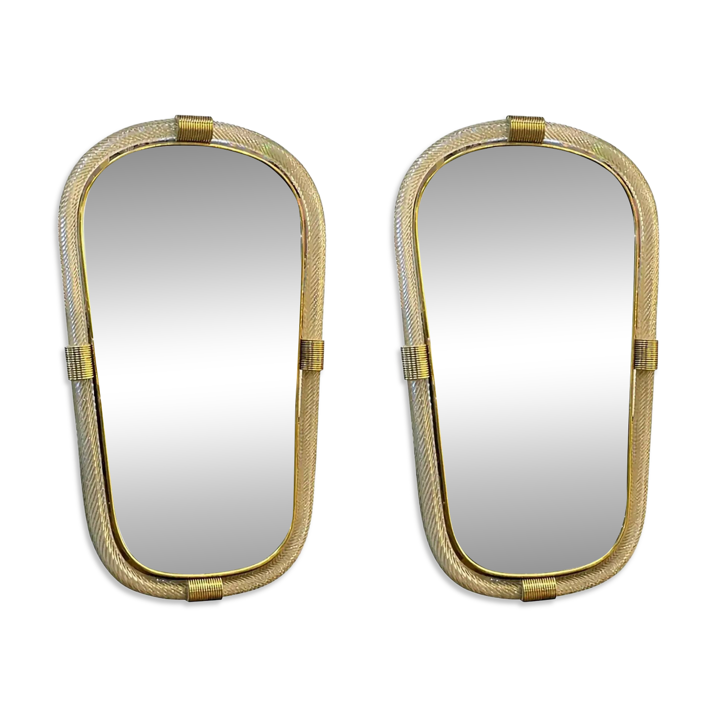 Italian Murano Glass Mirror Pair with Gold Leaf and Torciglione Design