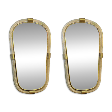 Italian Murano Glass Mirror Pair with Gold Leaf and Torciglione Design