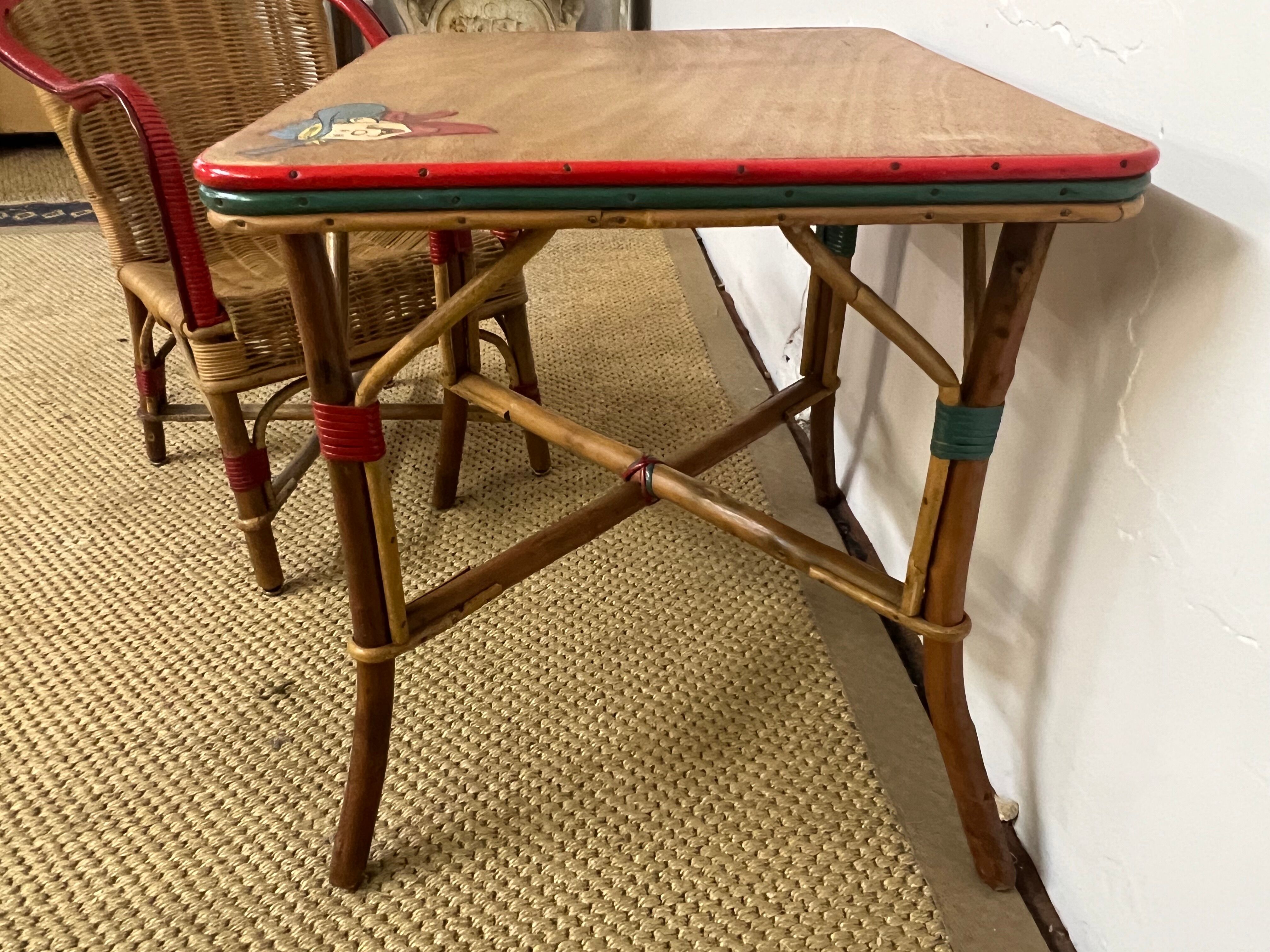 Ensemble table et fauteuil en rotin enfants
