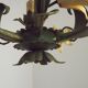 French Vintage 3 Light Cage Chandelier Hand Painted Floral Design
