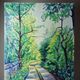 Modern colourful landscape tableau oil on canvas vintage village signed Gaulot