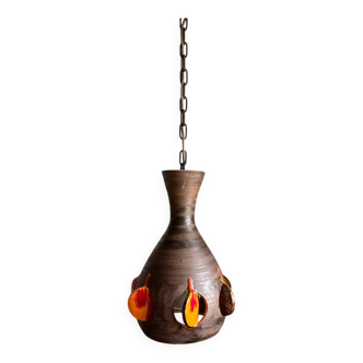 Vintage Brutalist Handmade Ceramic German Pendant Lamp