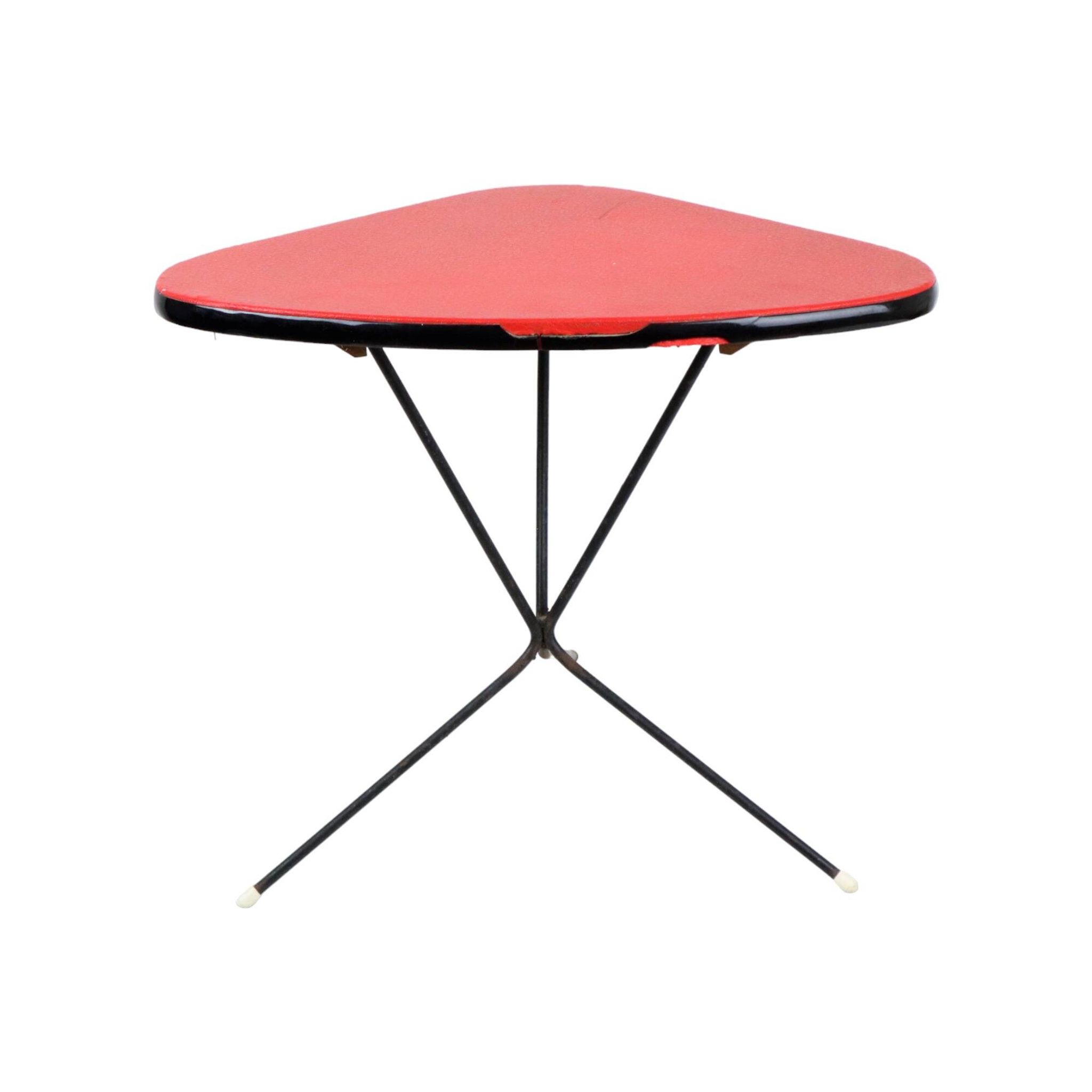 Rare expo 58 red tripod plant table side table royco triangular 49cm